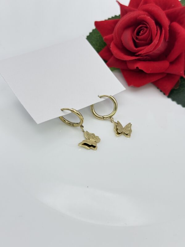 Stainless Steel Gold Plated Butterfly Hoops Earring, Product Code: D-5070