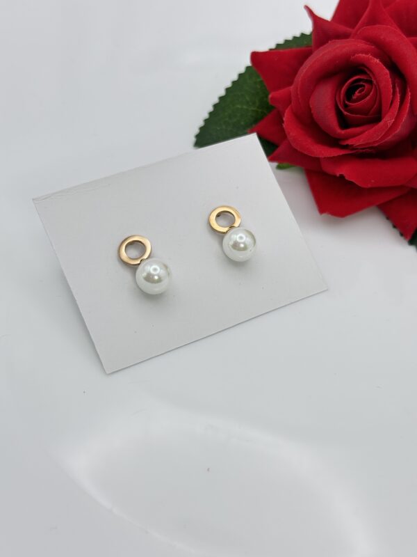 Stainless Steel Rosegold Plated Pearl Stud Earring, Product Code: D-5071