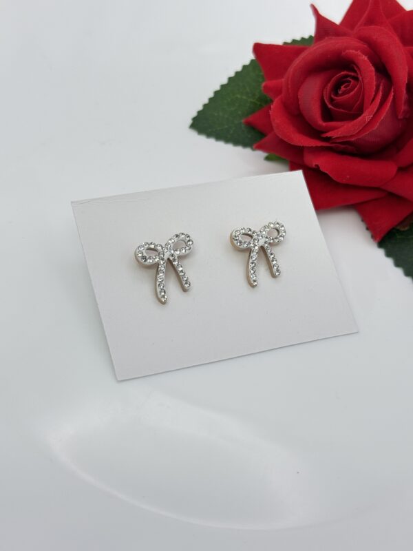 Stainless Steel Rosegold Plated White Coloured Bow Shaped Stud Earring, Product Code: D-5073