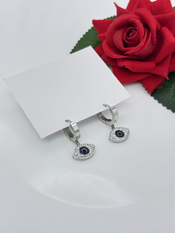 Stainless Steel Silver Plated Evil Eye Cubic Zirconia Hoops Earring, Product Code: D-5074