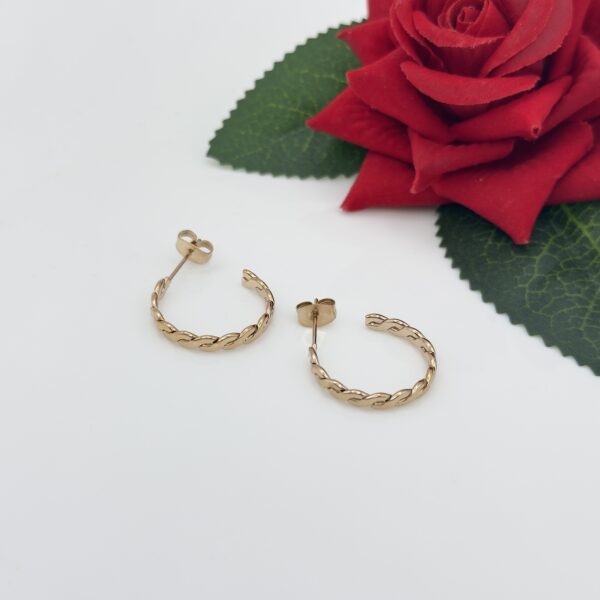 Stainless Steel Rosegold Plated Braided Hoops Earring, Product Code: D-5077