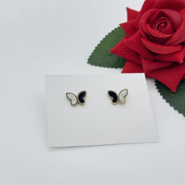 Stainless Steel Rosegold Plated Red/Black Coloured Butterfly Shaped Stud Earring, Product Code: D-5084