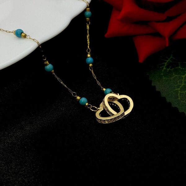 Stainless Steel Heart Shaped Intertwinig Pearl Chain Necklace, Product Code: D-5154