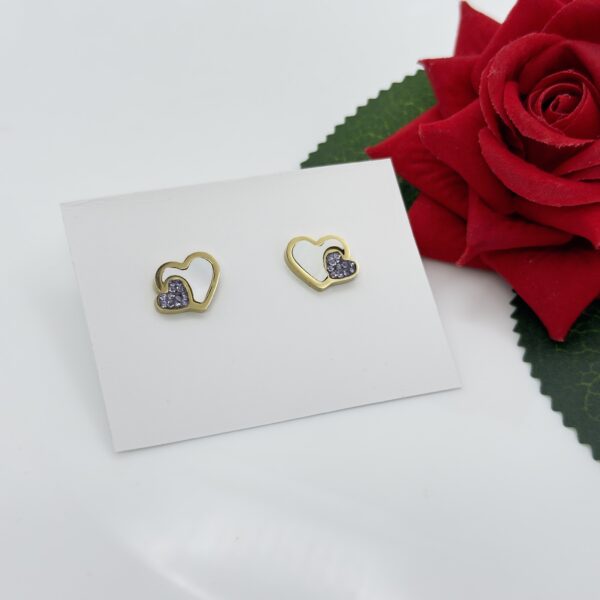 Stainless Steel Rosegold Plated Dual Small Heart Stud Earring, Product Code: D-5088