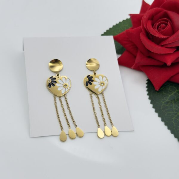 Stainless Steel Gold Plated Sterling Heart Shaped Clover Earring , Product Code: D-5089