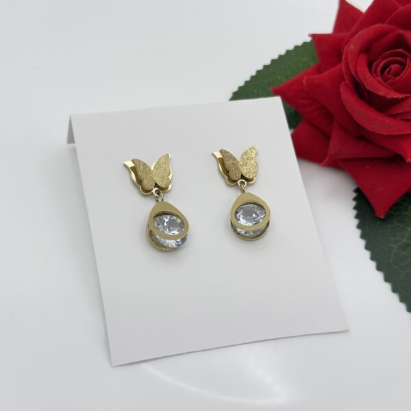 Stainless Steel Gold Plated Dual Butterfly Stud Earring, Product Code: D-5090