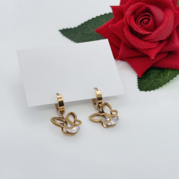 Stainless Steel Rosegold Plated CZ Butterfly Hoops Earring, Product Code: D-5099