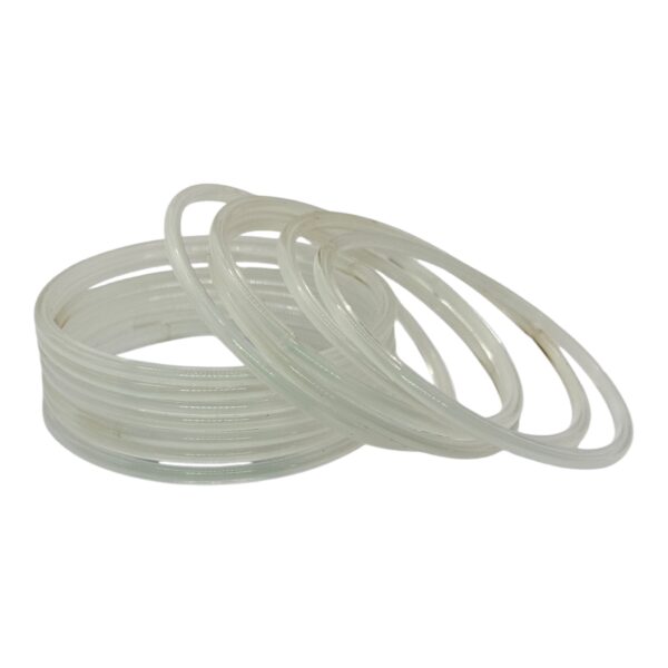 Plain Glass Bangles- White Color- 12 Bangles Set, Product Code: V-2599