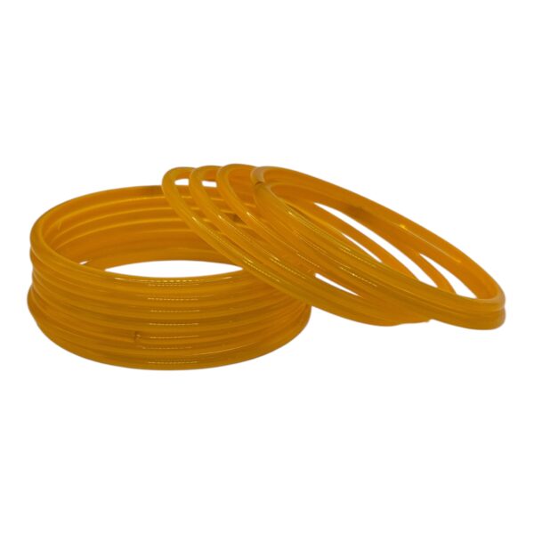 Plain Glass Bangles- Dark Yellow Color- 12 Bangles Set, Product Code: V-2603