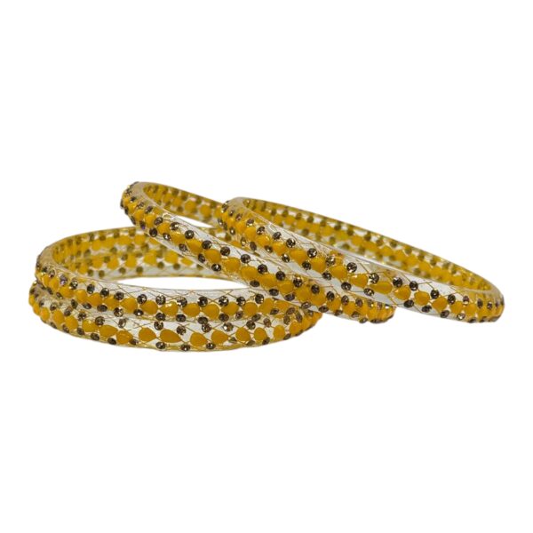 Glass Bangles- Yellow Color- 4 Bangles Set, Product Code: V-2611