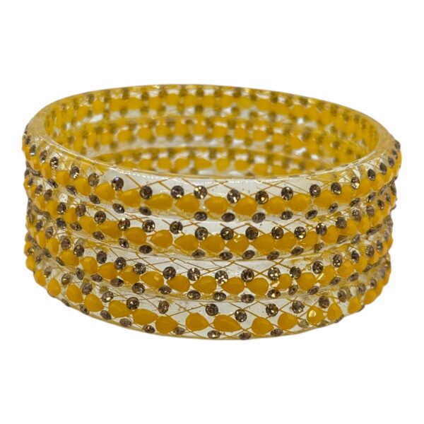 Glass Bangles- Yellow Color- 4 Bangles Set, Product Code: V-2611 - Image 2