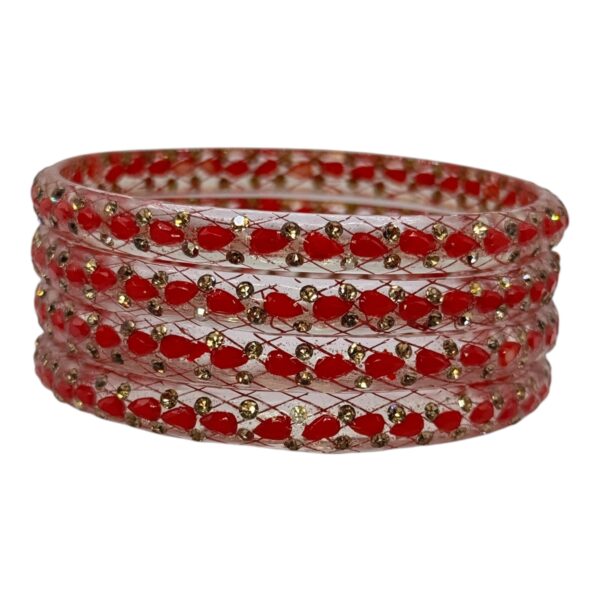 Glass Bangles- Red Color- 4 Bangles Set, Product Code: V-2613 - Image 2