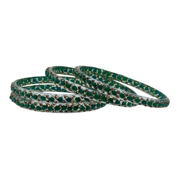 Glass Bangles- Green Color- 4 Bangles Set, Product Code: V-2614