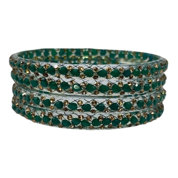 Glass Bangles- Green Color- 4 Bangles Set, Product Code: V-2614 - Image 2