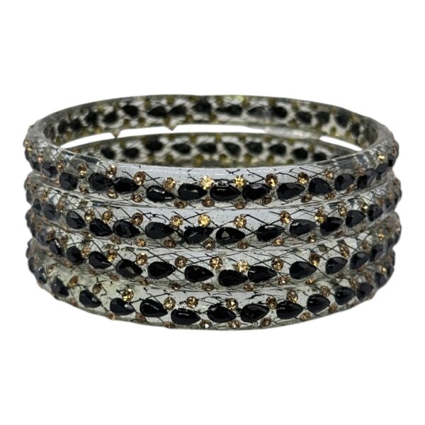 Glass Bangles- Black Color- 4 Bangles Set, Product Code: V-2615 - Image 2