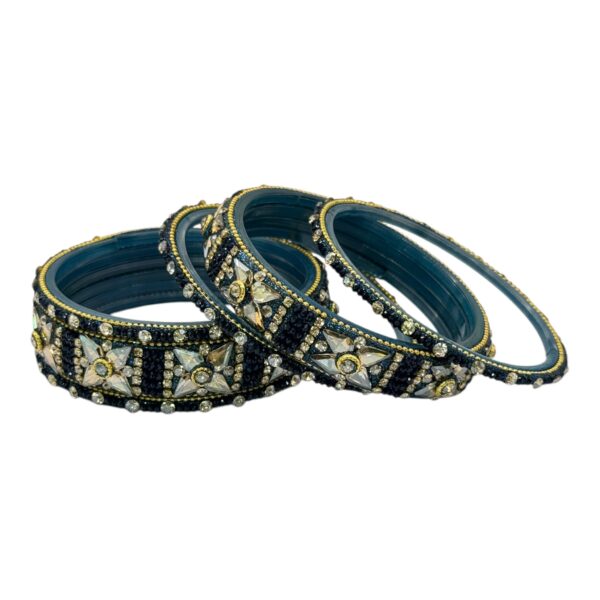 Preimum Glass Bangles- Peacock Blue Color- 6 Bangles Set, Product Code: V-2616