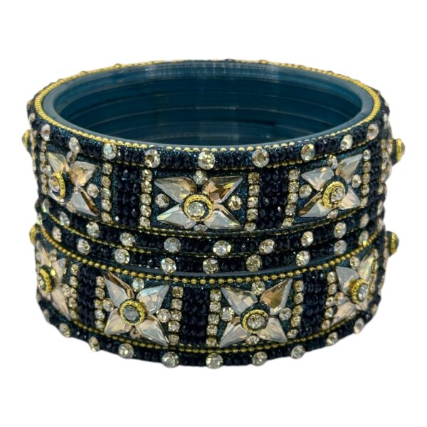 Preimum Glass Bangles- Peacock Blue Color- 6 Bangles Set, Product Code: V-2616 - Image 2