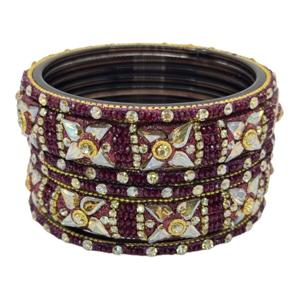 Preimum Glass Bangles- Maroon Color- 6 Bangles Set, Product Code: V-2618 - Image 2