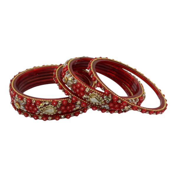 Preimum Glass Bangles- Red Color- 6 Bangles Set, Product Code: V-2620