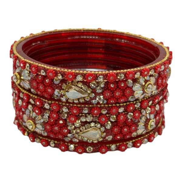 Preimum Glass Bangles- Red Color- 6 Bangles Set, Product Code: V-2620 - Image 2