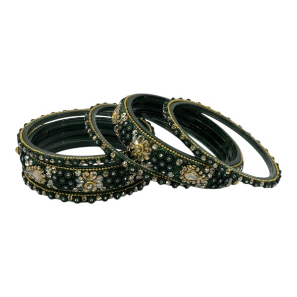 Preimum Glass Bangles- Dark Green Color- 6 Bangles Set, Product Code: V-2621