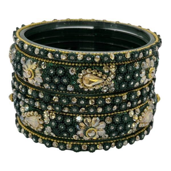 Preimum Glass Bangles- Dark Green Color- 6 Bangles Set, Product Code: V-2621 - Image 2