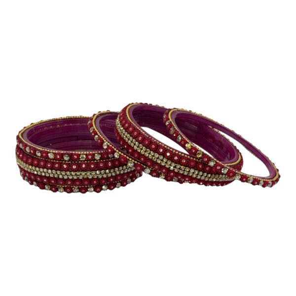 Preimum Glass Bangles- Dark Pink Color- 6 Bangles Set, Product Code: V-2623