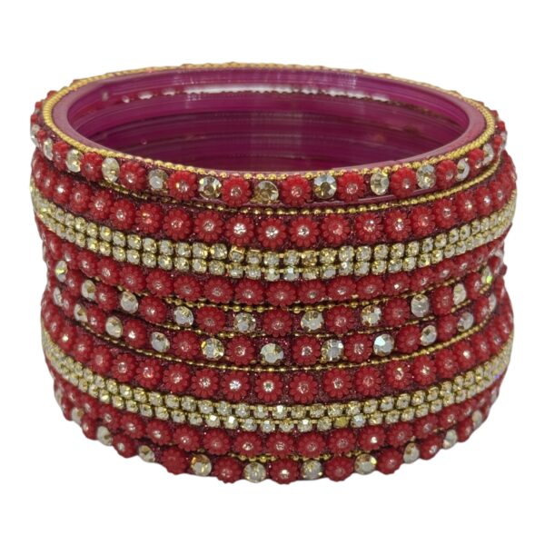 Preimum Glass Bangles- Dark Pink Color- 6 Bangles Set, Product Code: V-2623 - Image 2