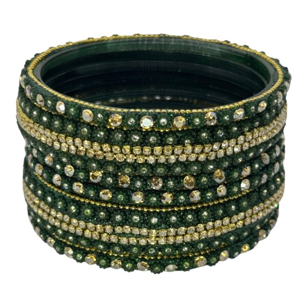 Preimum Glass Bangles- Dark Green Color- 6 Bangles Set, Product Code: V-2624 - Image 2