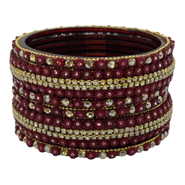 Preimum Glass Bangles- Maroon Color- 6 Bangles Set, Product Code: V-2625 - Image 2