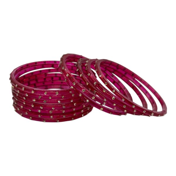 Glass Bangles- Pink Color- 12 Bangles Set, Product Code: V-2626