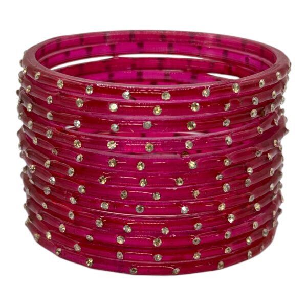 Glass Bangles- Pink Color- 12 Bangles Set, Product Code: V-2626 - Image 2