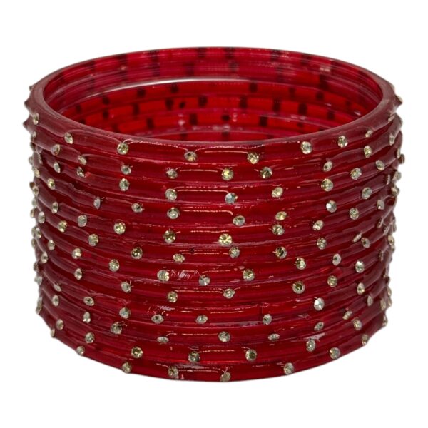 Glass Bangles- Red Color- 12 Bangles Set, Product Code: V-2627 - Image 2