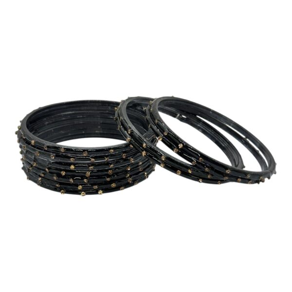 Glass Bangles- Black Color- 12 Bangles Set, Product Code: V-2628