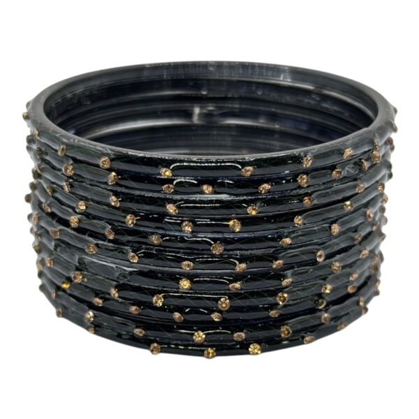 Glass Bangles- Black Color- 12 Bangles Set, Product Code: V-2628 - Image 2