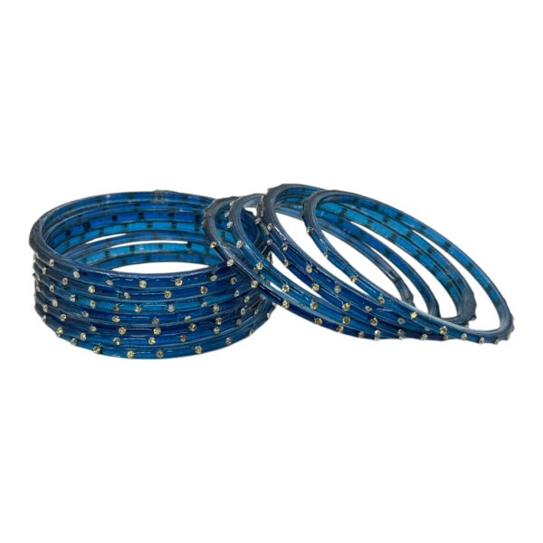 Glass Bangles- Peacock Blue Color- 12 Bangles Set, Product Code: V-2629