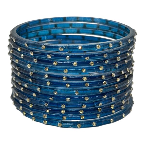 Glass Bangles- Peacock Blue Color- 12 Bangles Set, Product Code: V-2629 - Image 2