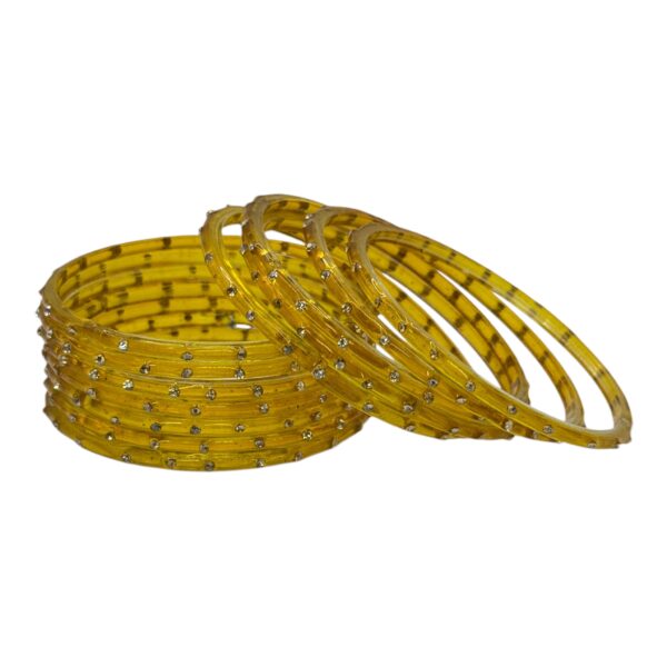 Glass Bangles- Yellow Color- 12 Bangles Set, Product Code: V-2630