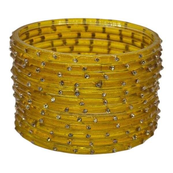 Glass Bangles- Yellow Color- 12 Bangles Set, Product Code: V-2630 - Image 2