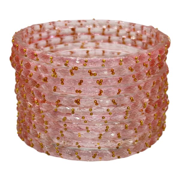 Raindrop Glass Bangles- Baby Pink Color- 12 Bangles Set, Product Code: V-2632 - Image 2