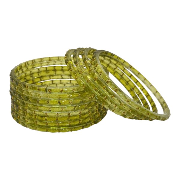 Raindrop Glass Bangles- Green Color- 12 Bangles Set, Product Code: V-2633