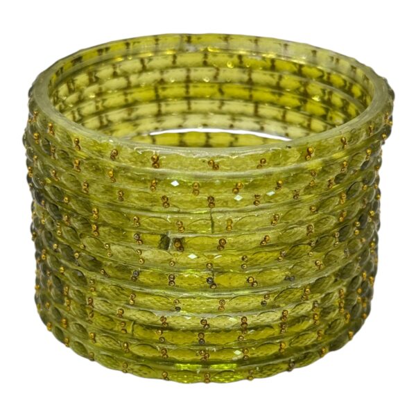 Raindrop Glass Bangles- Green Color- 12 Bangles Set, Product Code: V-2633 - Image 2