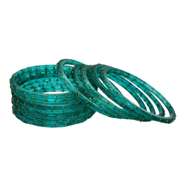 Raindrop Glass Bangles- Peacock Blue Color- 12 Bangles Set, Product Code: V-2634