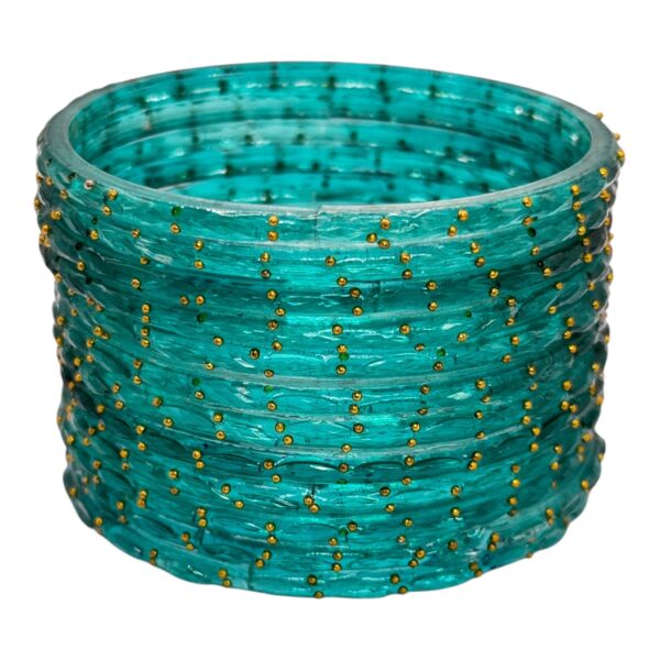 Raindrop Glass Bangles- Peacock Blue Color- 12 Bangles Set, Product Code: V-2634 - Image 2