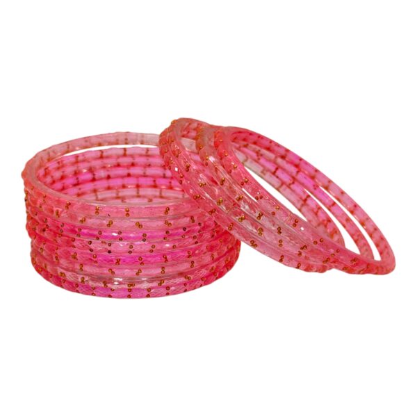 Raindrop Glass Bangles- Pink Color- 12 Bangles Set, Product Code: V-2635