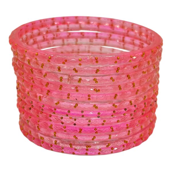 Raindrop Glass Bangles- Pink Color- 12 Bangles Set, Product Code: V-2635 - Image 2