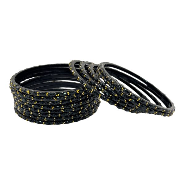 Raindrop Glass Bangles- Black Color- 12 Bangles Set, Product Code: V-2636