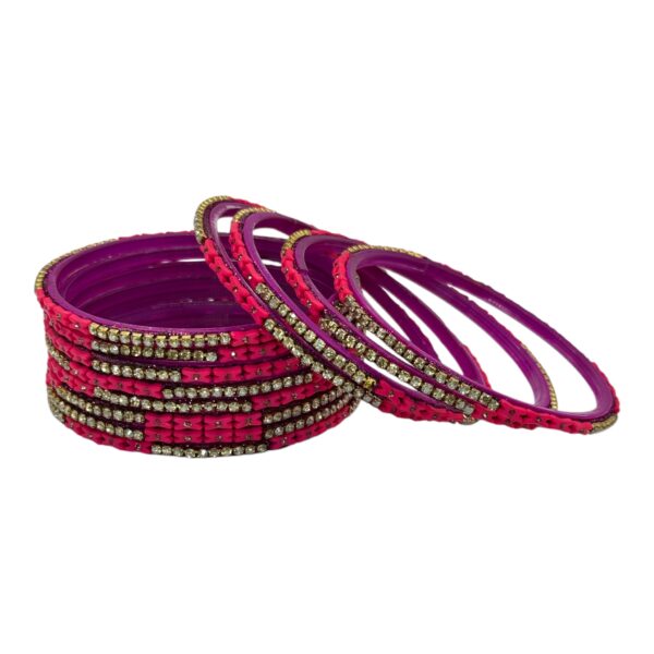 Glass Bangles- Pink Color- 12 Bangles Set, Product Code: V-2637