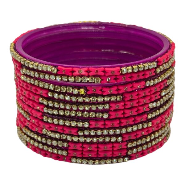 Glass Bangles- Pink Color- 12 Bangles Set, Product Code: V-2637 - Image 2