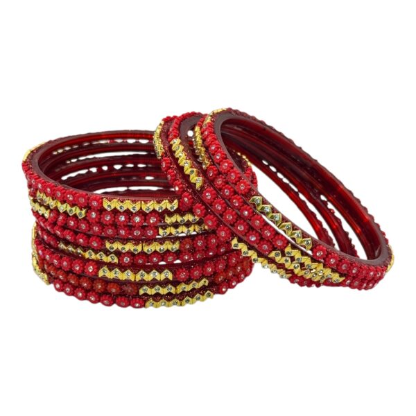 Glass Bangles- Red Color- 12 Bangles Set, Product Code: V-2638